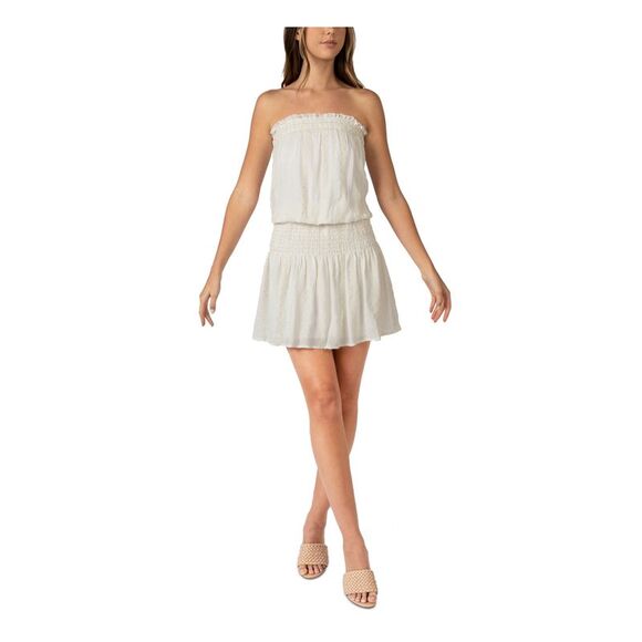 B DARLIN Dresses & Skirts - B DARLIN Womens Yellow Smocked Strapless Short Blouson Dress 9\10